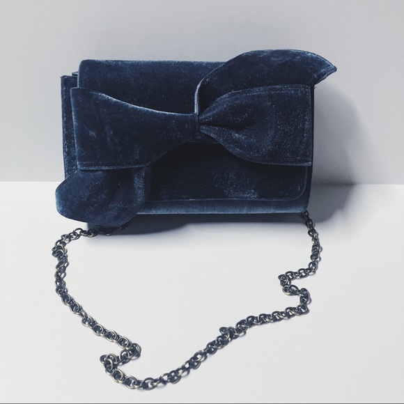 Anthropologie Handbags - Anthropologie Navy Velvet Crossbody With Bow